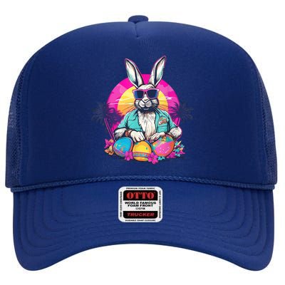 Cute Easter Bunny Retro Miami Look Colourful Eggs High Crown Mesh Back Trucker Hat