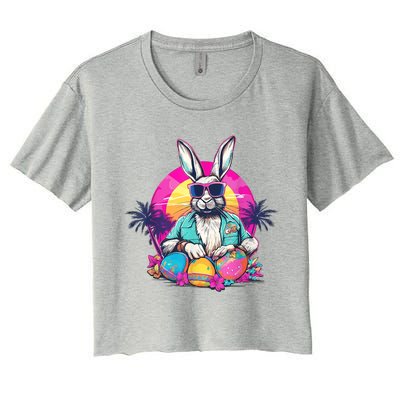 Cute Easter Bunny Retro Miami Look Colourful Eggs Women's Crop Top Tee