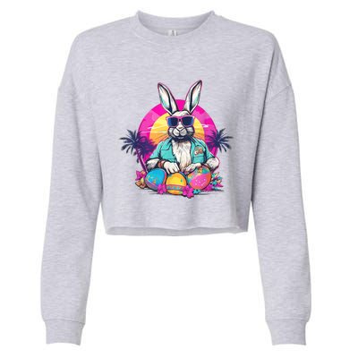 Cute Easter Bunny Retro Miami Look Colourful Eggs Cropped Pullover Crew