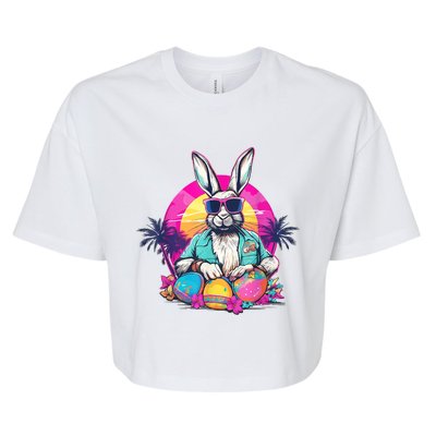 Cute Easter Bunny Retro Miami Look Colourful Eggs Bella+Canvas Jersey Crop Tee