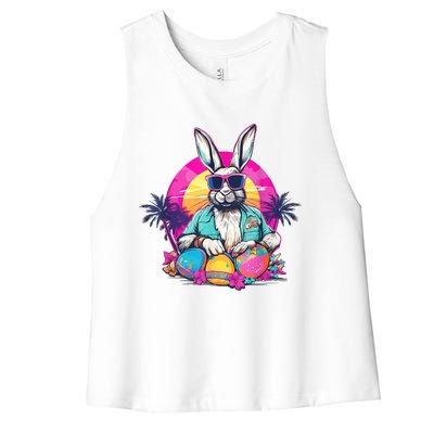 Cute Easter Bunny Retro Miami Look Colourful Eggs Women's Racerback Cropped Tank