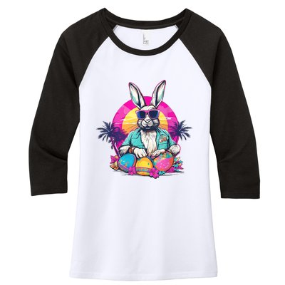 Cute Easter Bunny Retro Miami Look Colourful Eggs Women's Tri-Blend 3/4-Sleeve Raglan Shirt