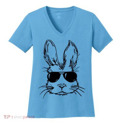 Cool Easter Bunny Sunglass Women's V-Neck T-Shirt
