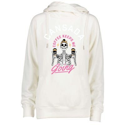 Cansada Eternal Brew Skeleton Sips And Rock And Roll Gift Womens Funnel Neck Pullover Hood