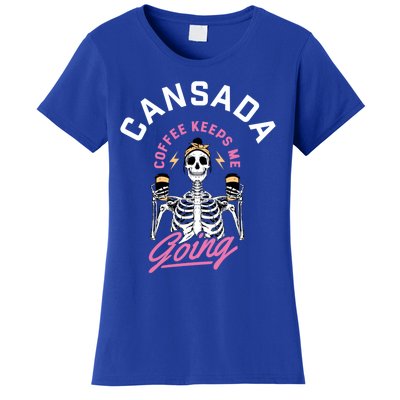 Cansada Eternal Brew Skeleton Sips And Rock And Roll Gift Women's T-Shirt