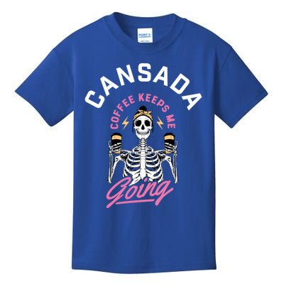 Cansada Eternal Brew Skeleton Sips And Rock And Roll Gift Kids T-Shirt