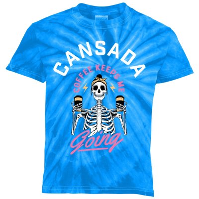 Cansada Eternal Brew Skeleton Sips And Rock And Roll Gift Kids Tie-Dye T-Shirt