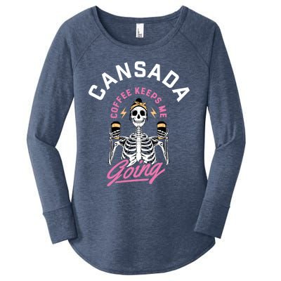 Cansada Eternal Brew Skeleton Sips And Rock And Roll Gift Women's Perfect Tri Tunic Long Sleeve Shirt