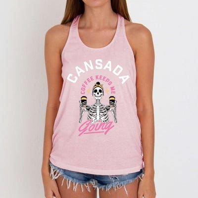 Cansada Eternal Brew Skeleton Sips And Rock And Roll Gift Women's Knotted Racerback Tank