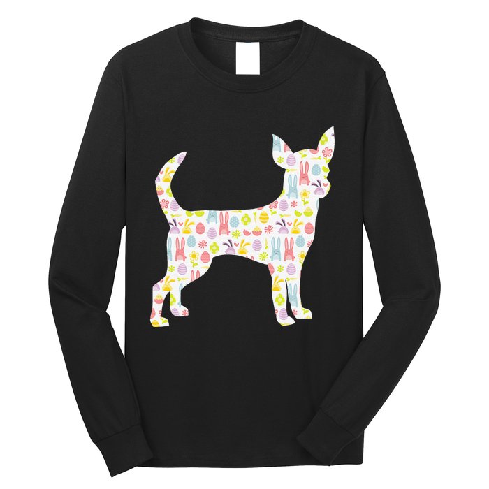 Chihuahua Easter Bunny Dog Silhouette Long Sleeve Shirt