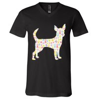 Chihuahua Easter Bunny Dog Silhouette V-Neck T-Shirt