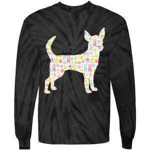 Chihuahua Easter Bunny Dog Silhouette Tie-Dye Long Sleeve Shirt