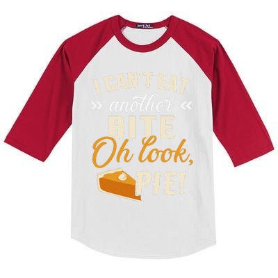 Cant Eat Bite Look Pie Funny Thanksgiving Christmas Dinner Kids Colorblock Raglan Jersey