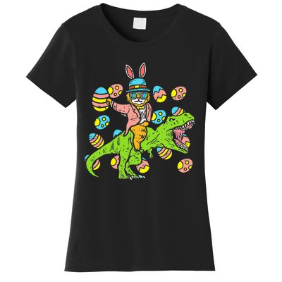 Cat Easter Bunny Riding Dino Trex Egg Hunt Dinosaur Women's T-Shirt