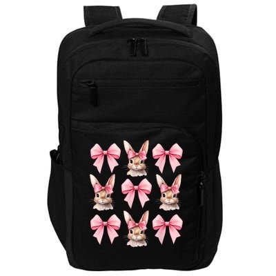 Cute Easter Bunny Face Coquette Bow Easter Day Girls Women Impact Tech Backpack