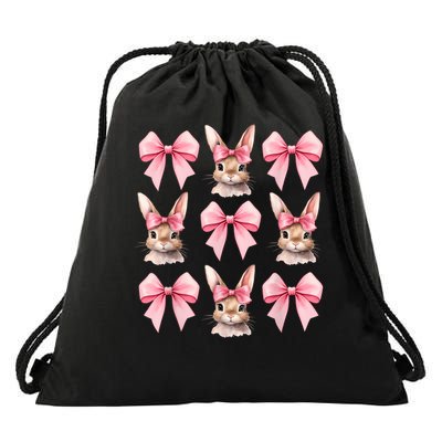 Cute Easter Bunny Face Coquette Bow Easter Day Girls Women Drawstring Bag