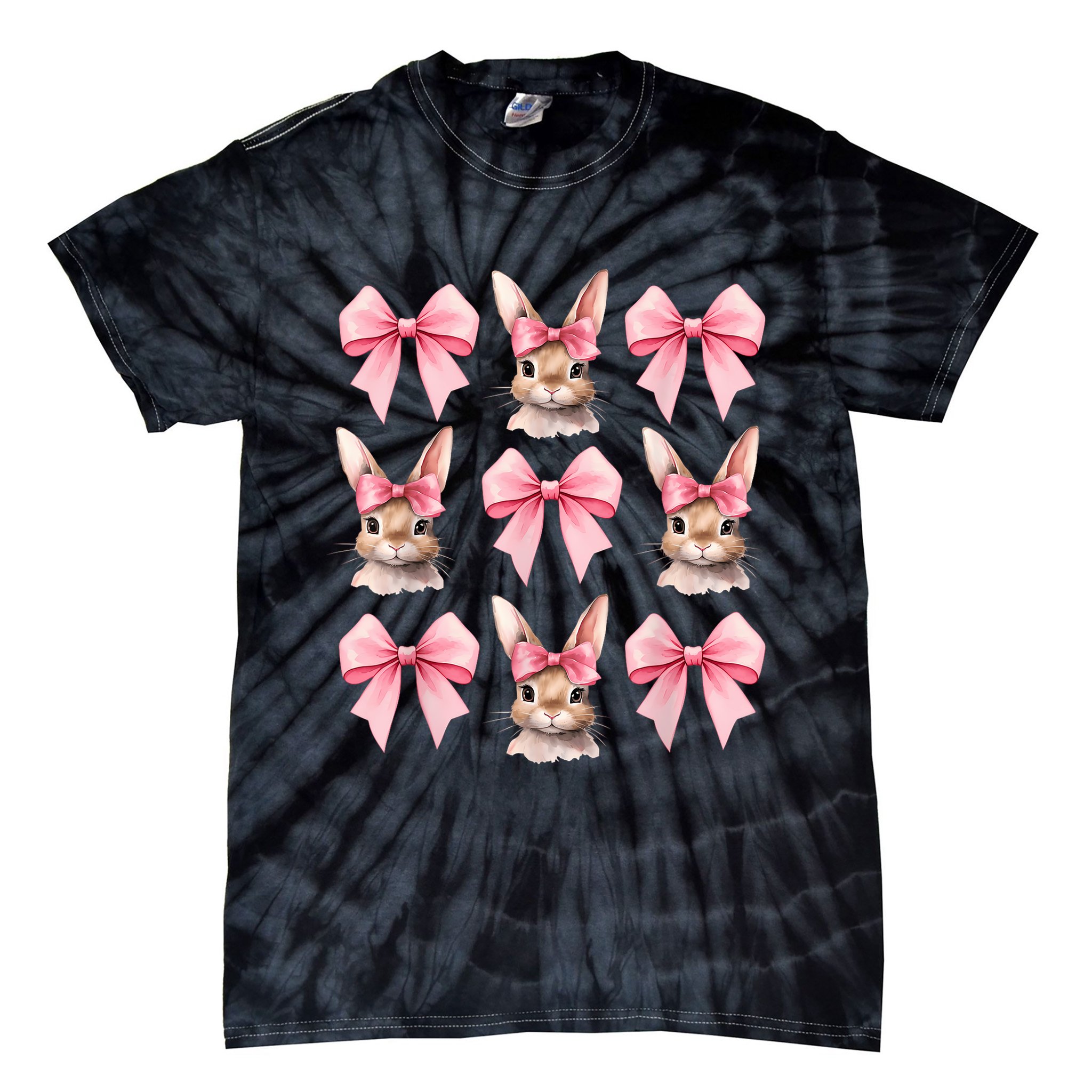 Cute Easter Bunny Face Coquette Bow Easter Day Girls Women Tie-Dye T-Shirt