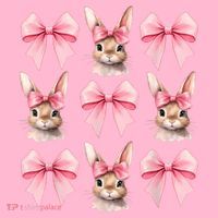 Cute Easter Bunny Face Coquette Bow Easter Day Girls Women T-Shirt