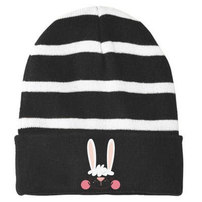 Classic Easter Bunny Face Happy Easter For Striped Beanie with Solid Band