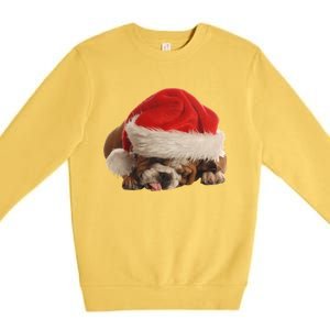 Cute English Bulldog Santa Costume Funny Christmas Bulldog Gift Premium Crewneck Sweatshirt