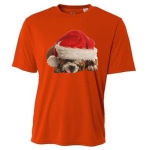 Cute English Bulldog Santa Costume Funny Christmas Bulldog Gift Cooling Performance Crew T-Shirt