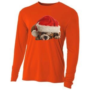 Cute English Bulldog Santa Costume Funny Christmas Bulldog Gift Cooling Performance Long Sleeve Crew