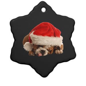 Cute English Bulldog Santa Costume Funny Christmas Bulldog Gift Ceramic Star Ornament