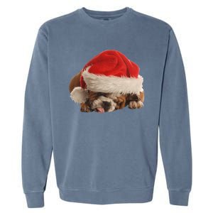 Cute English Bulldog Santa Costume Funny Christmas Bulldog Gift Garment-Dyed Sweatshirt