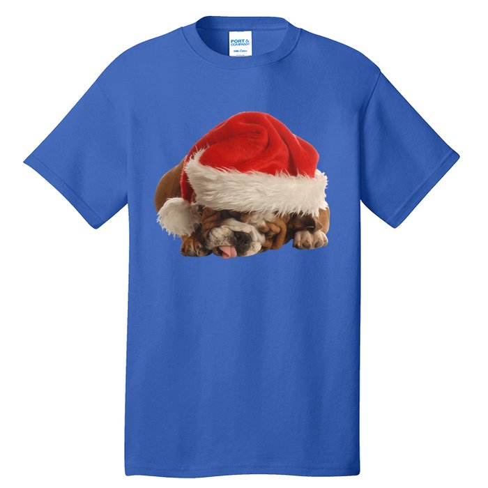 Cute English Bulldog Santa Costume Funny Christmas Bulldog Gift Tall T-Shirt