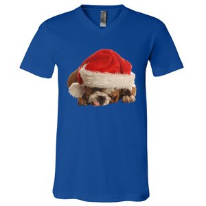 Cute English Bulldog Santa Costume Funny Christmas Bulldog Gift V-Neck T-Shirt