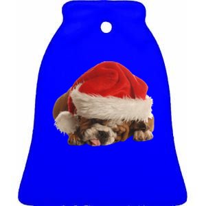 Cute English Bulldog Santa Costume Funny Christmas Bulldog Gift Ceramic Bell Ornament