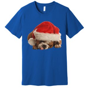 Cute English Bulldog Santa Costume Funny Christmas Bulldog Gift Premium T-Shirt