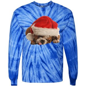 Cute English Bulldog Santa Costume Funny Christmas Bulldog Gift Tie-Dye Long Sleeve Shirt