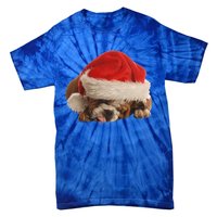 Cute English Bulldog Santa Costume Funny Christmas Bulldog Gift Tie-Dye T-Shirt