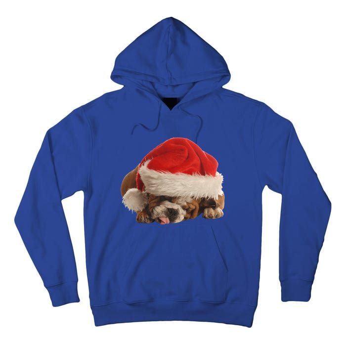 Cute English Bulldog Santa Costume Funny Christmas Bulldog Gift Tall Hoodie