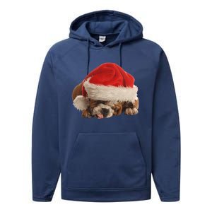 Cute English Bulldog Santa Costume Funny Christmas Bulldog Gift Performance Fleece Hoodie