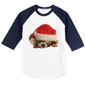 Cute English Bulldog Santa Costume Funny Christmas Bulldog Gift Baseball Sleeve Shirt