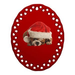 Cute English Bulldog Santa Costume Funny Christmas Bulldog Gift Ceramic Oval Ornament