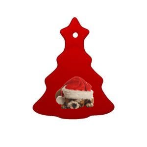 Cute English Bulldog Santa Costume Funny Christmas Bulldog Gift Ceramic Tree Ornament