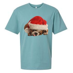 Cute English Bulldog Santa Costume Funny Christmas Bulldog Gift Sueded Cloud Jersey T-Shirt