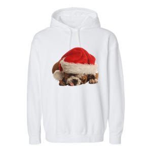 Cute English Bulldog Santa Costume Funny Christmas Bulldog Gift Garment-Dyed Fleece Hoodie