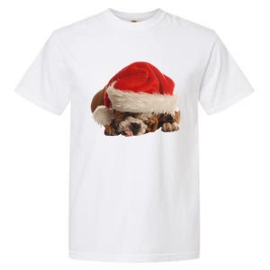 Cute English Bulldog Santa Costume Funny Christmas Bulldog Gift Garment-Dyed Heavyweight T-Shirt