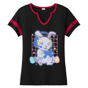 Cute Easter Bunny Rabbit Gamer Ladies Halftime Notch Neck Tee