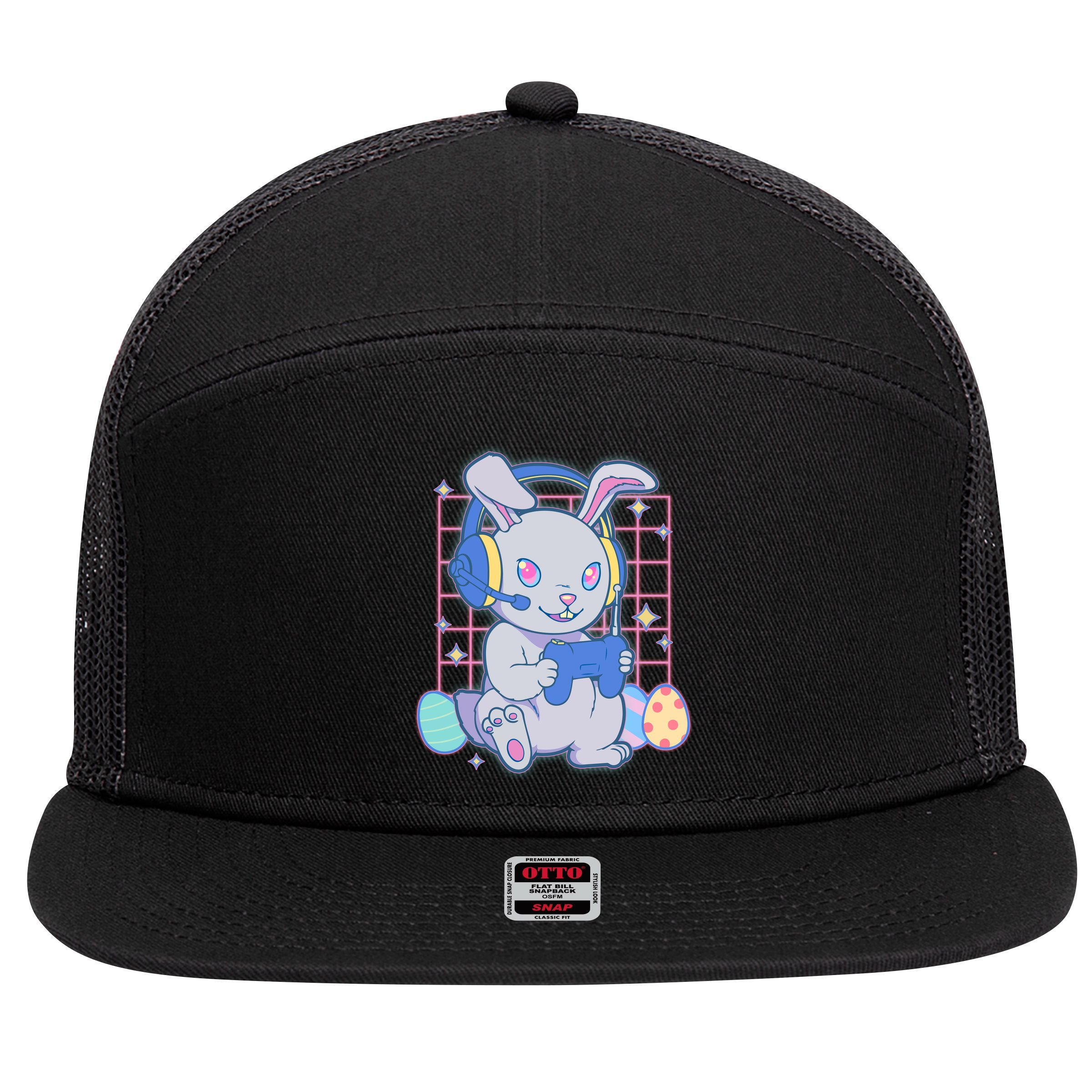 Cute Easter Bunny Rabbit Gamer 7 Panel Mesh Trucker Snapback Hat