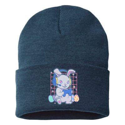 Cute Easter Bunny Rabbit Gamer Sustainable Knit Beanie