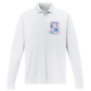 Cute Easter Bunny Rabbit Gamer Performance Long Sleeve Polo