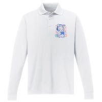 Cute Easter Bunny Rabbit Gamer Performance Long Sleeve Polo