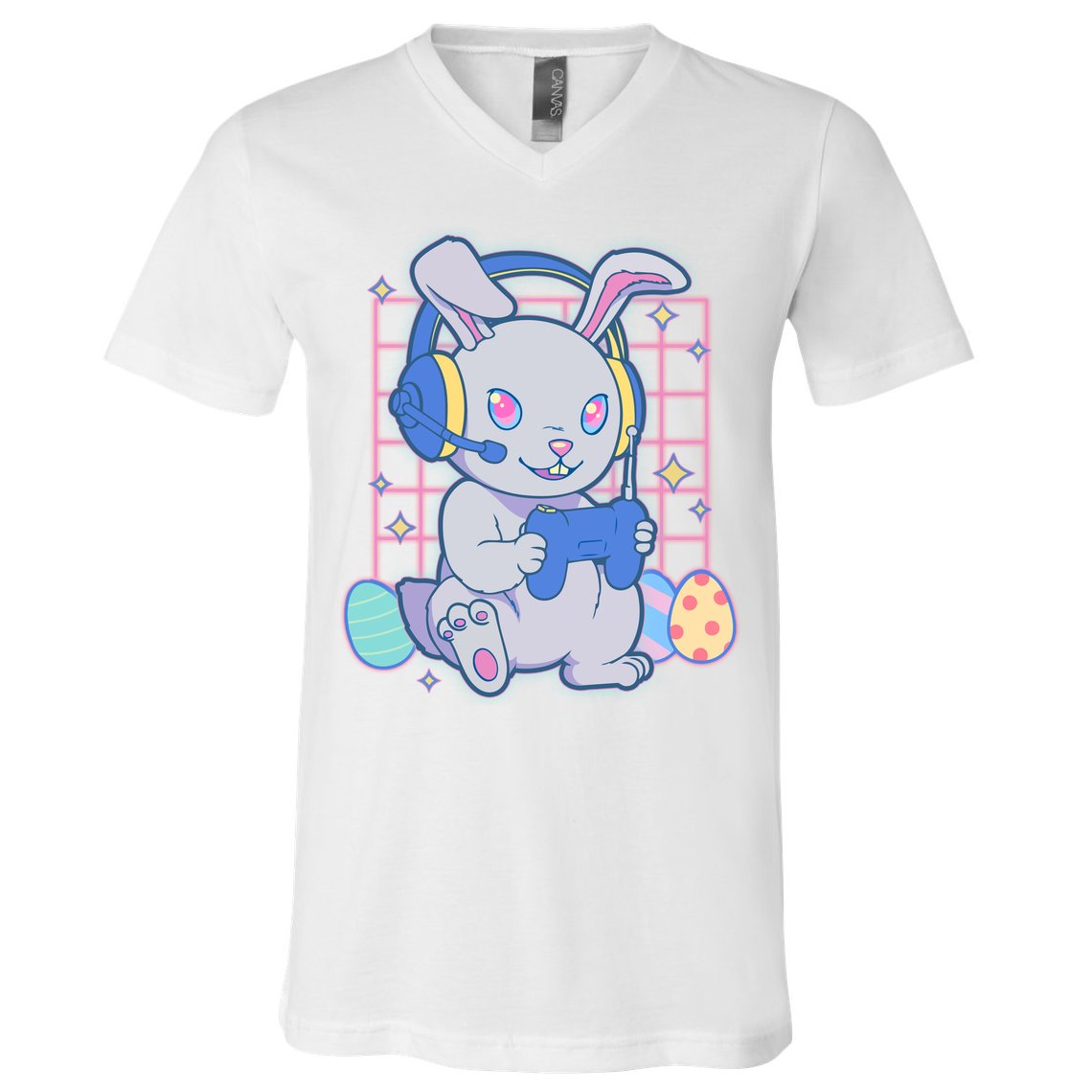 Cute Easter Bunny Rabbit Gamer V-Neck T-Shirt