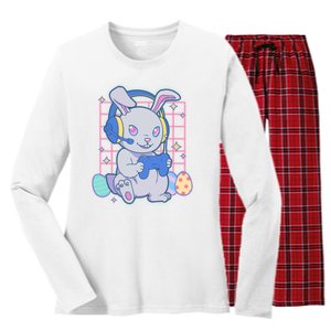 Cute Easter Bunny Rabbit Gamer Women's Long Sleeve Flannel Pajama Set 