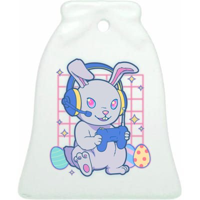 Cute Easter Bunny Rabbit Gamer Ceramic Bell Ornament